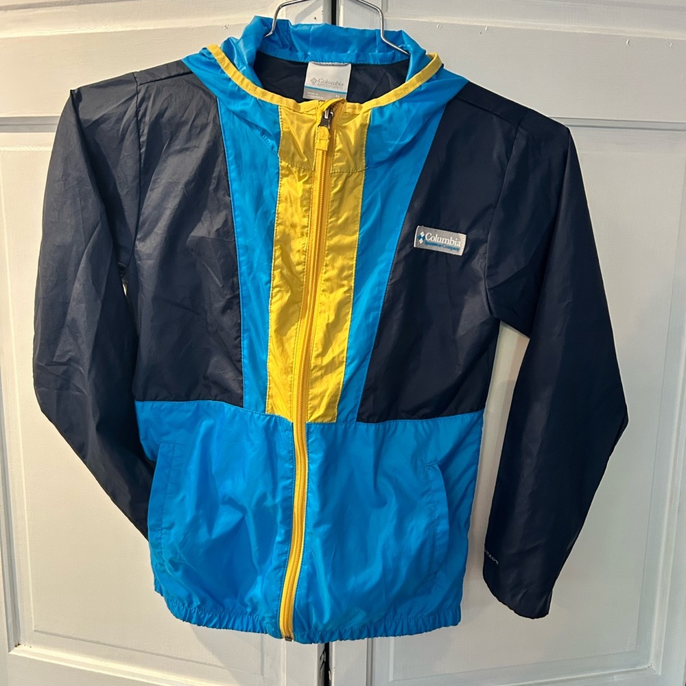 Columbia Navy and Blue Windbreaker with Yellow Accents